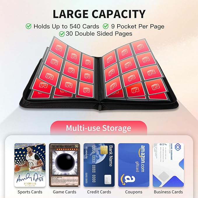 Trading Card Binder, Premium 9 Pocket 540 Double Sided Pocket Collection Binder, Card Album for TCG Card Holder for Game Card, Sports Card, Yugioh, MTG etc(Red)