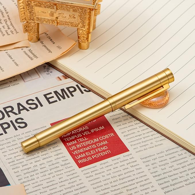 Hongdian Raw Brass Fountain Pen Extra Fine Nib Classic Design Smooth Writing Copper Pen with Converter and Pen Case Set
