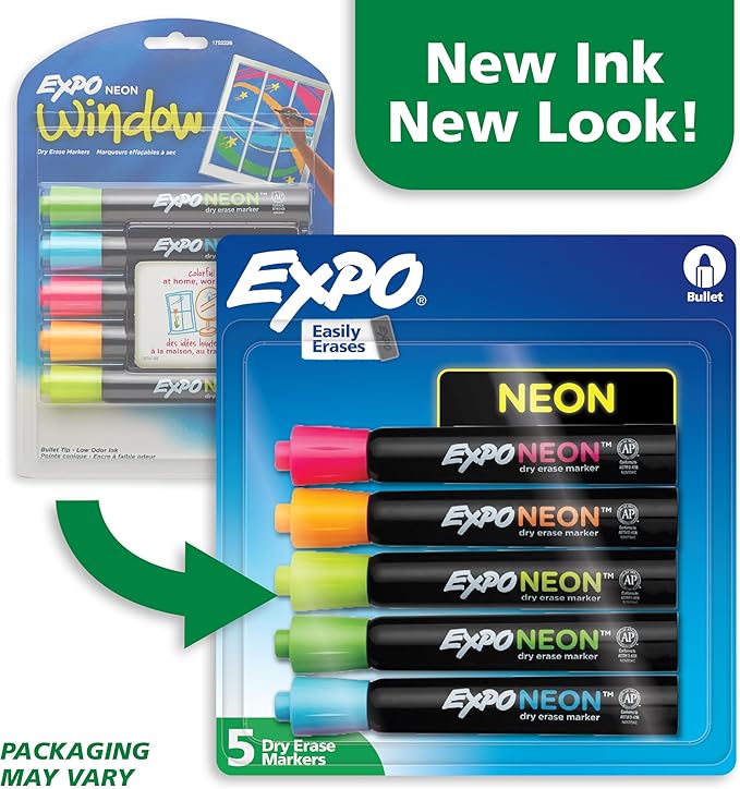 Expo Neon Dry Erase Markers Bullet Tip Assorted Colors 5 Count