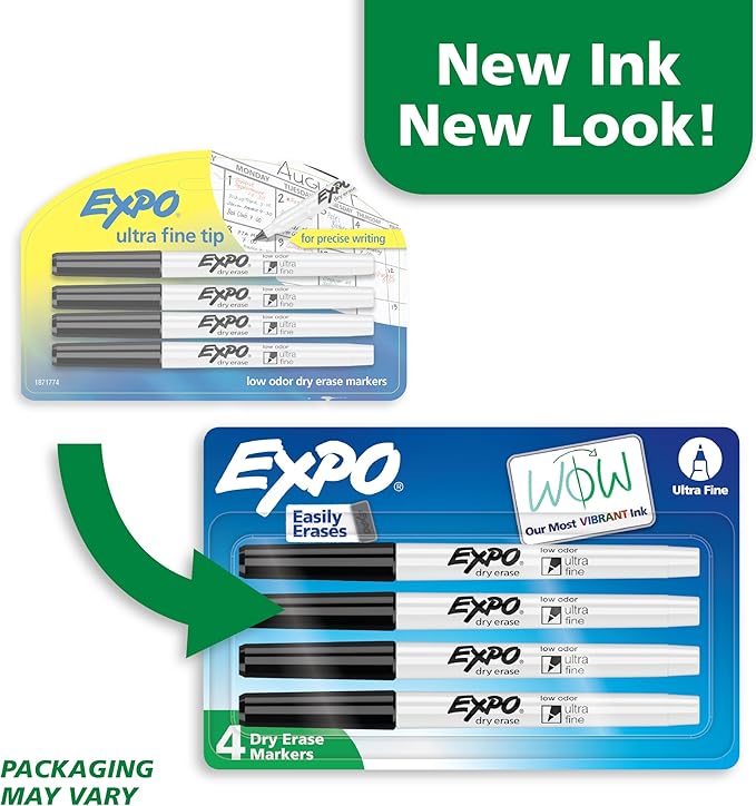 Expo Low-Odor Dry Erase Markers, Ultra-Fine Tip, Black, 4 Count