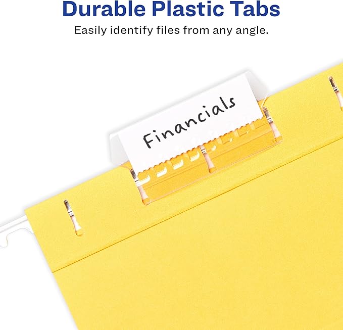 Avery Hanging File Folder Tabs and Inserts, 1/5 Cut, Clear, 20 File Folder Tabs and Inserts Total (06727)