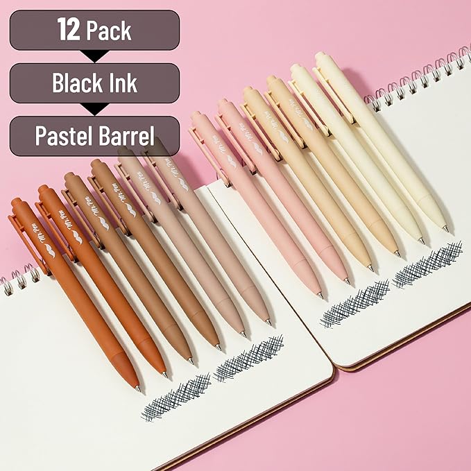 Mr. Pen- Retractable Gel Pens, 12 Pack, Black Ink, Natural Colors Barrels Gel Pens