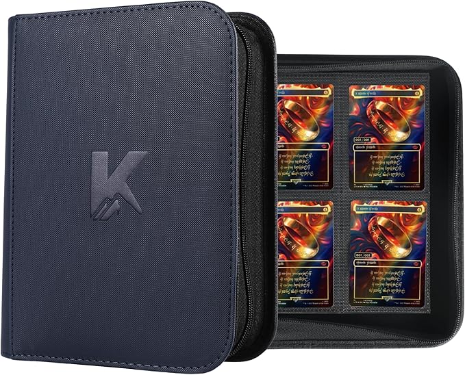 336 Card Binder, 4-Pocket Zipper Binder for Trading Cards, Side Loading Water-Resistant Album for MTG, TCG & Sports Cards (Navy Blue)