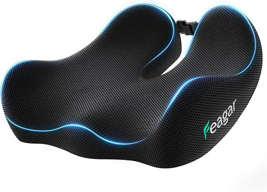 Feagar Office Chair Cushion for Sciatica & Tailbone Pain Relief – Extra Thick Memory Foam Seat Cushion for Long Sitting, Desk Chair & Wheelchair, Non-Slip Bottom