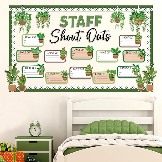 Plant Theme Staff Shout Outs Bulletin Board Decorations Spring Plants Staff Shout Outs Bulletin Board Set Appreciation and Recognition DIY Craft Cutouts for Back to School Classroom Door Decor Supplie