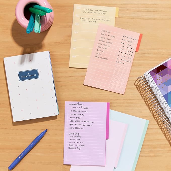 Erin Condren Colorful Functional Tabbed Sticky Notes Booklet, 7 Section Productivity Sticky Notes Set with 140 Total Sheets for Planning, Organization, and Note-Taking