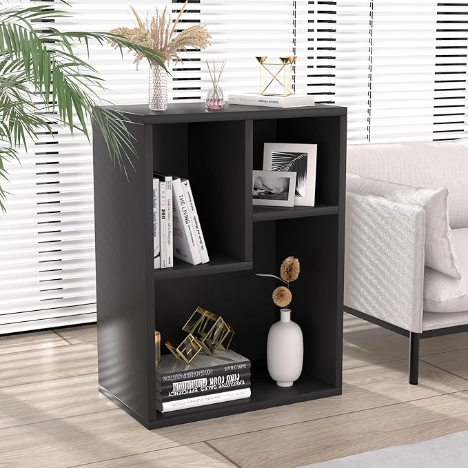 VECELO Small Bookshelf, 3 Cube Shelf, Fits Tallest Hardcovers, Horizontal Available, Short Bookcase for Small Spaces,Black
