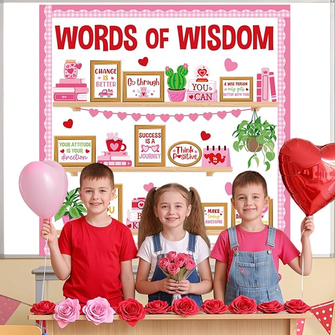 Valentine's Day Bulletin Board Set Reading Library Inspirational Bulletin Board Decoration Positive Plants Hearts Cutouts for Valentines School Library Office Home Classroom Wall Supplies