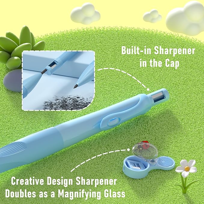 Four Candies 2.0MM Mechanical Pencil with Comfort Ergonomic Grip, 4PCS Cute Mechanical Pencils with 44PCS Lead Refills, 2PCS Sharpeners/Erasers, Aesthetic School Supplies for Kids Writing Drawing