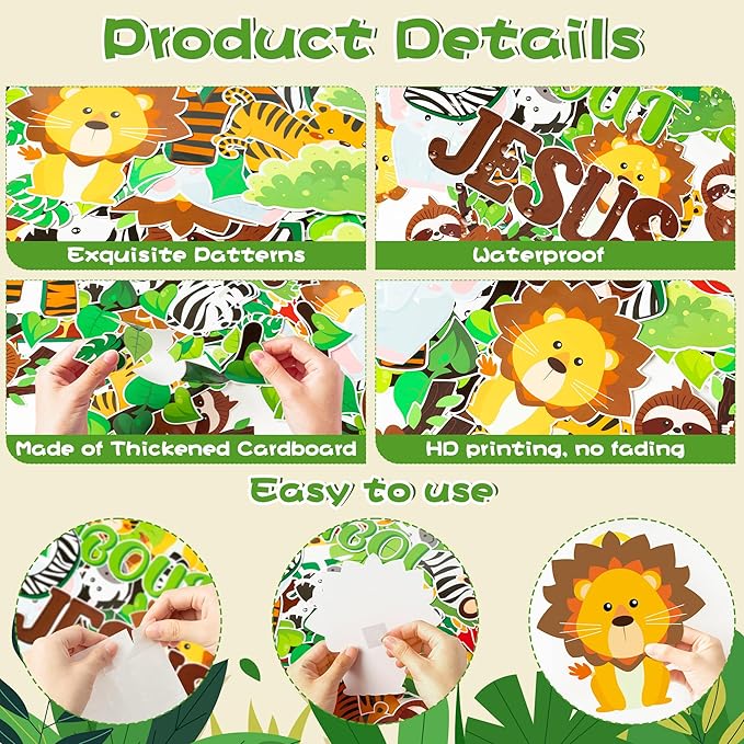 87Pcs Jungle Animals Leaves Bulletin Board Set for Back to School Classroom Wild Animal Cut-Outs Wild About Jesus Christian Wall Decor Supplies for Chalkboard Church Preschool Forest Party