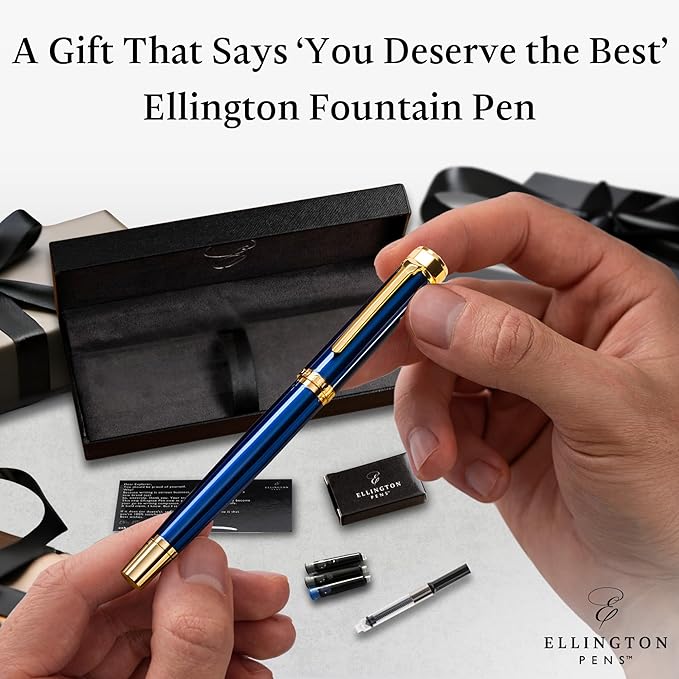 Ellington Pens Luxury Fountain Pen Set - Smooth Fine Nib - Includes 3 Ink Cartridges, Refillable Ink Converter, Gift Box- Fountain Pens For Writing, Calligraphy, Journaling, Sketching (The Nautilus)