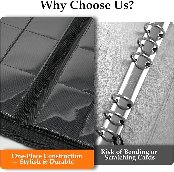 Trading Card Binder 9 Pocket - Premium Card Collection Binder for 360 Cards, Durable Side-Loading Card Album with Zipper, Perfect for TCG, MTG, and Sports Cards, Blue