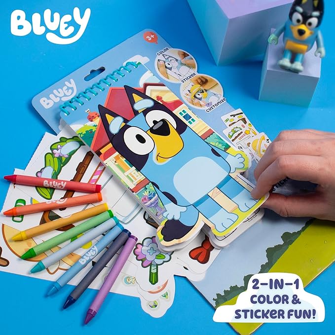 Bluey Sticker Activity Book, Includes 40 Stickers, Crayons, 2-in-1 Coloring & Sticker Book, Bluey Toys, Stickers for Kids, 5 Year Old Girl Gift, Coloring Books for Kids Ages 4-8, Toys & Games