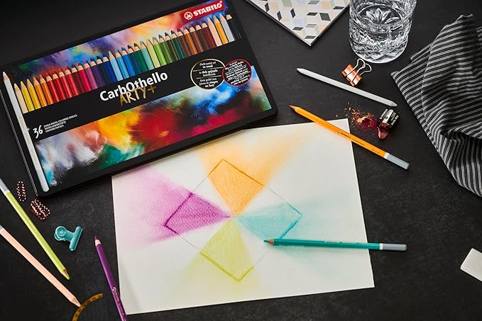 STABILO Chalk-Pastel Artist Colored Pencil CarbOthello ARTY, Tin Set of 12, Watercolor Effects, Sketching, Drawing, Coloring