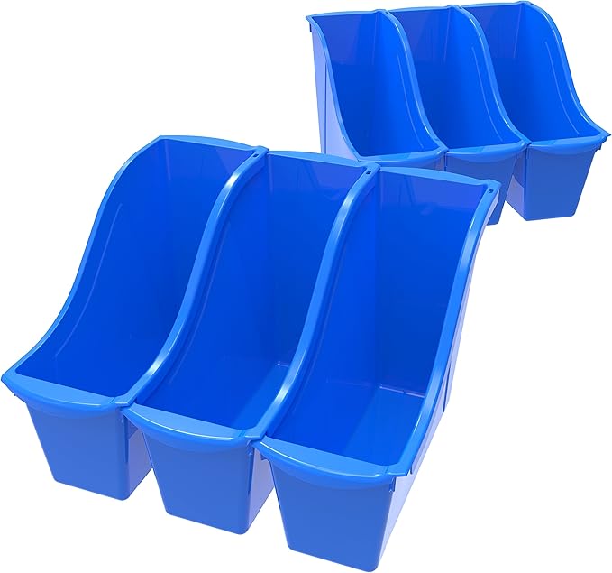 Storex Small Book Bin – Interlocking Plastic Organizer for Home, Office and Classroom, Blue, 6-Pack (71108U06C)