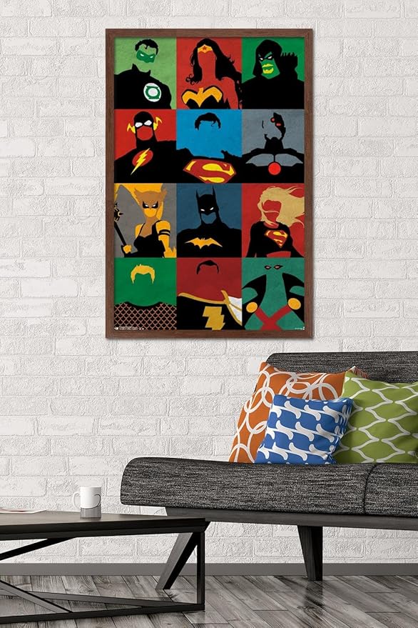 Trends International DC Comics - Justice League - Minimalist Wall Poster, 22.375" x 34", Mahogany Framed Version