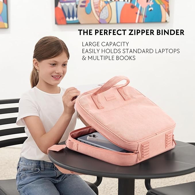 Sturdy 3-Ring Zipper Binder with Shoulder Strap for School – Beautiful 2-Inch Zip-Up Binder with Extra Pockets Holds 500 Sheets, Books & Laptop – Easy-to-Carry Trapper Keeper Made of Premium Fabric