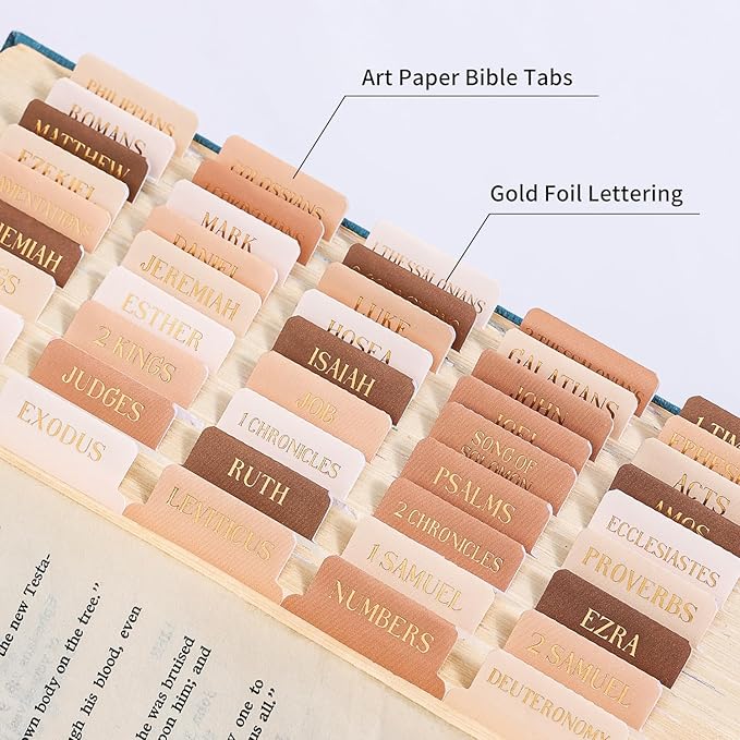 Muted Brown Bible Tabs, 105 Pcs Morandi Earth Tone Gold Foil Index Tabs with Ruler - 66 Books & 39 Blank DIY, Bible Journaling Study Supplies for Men Women, Aesthetic Bible Accessories Christian Gift