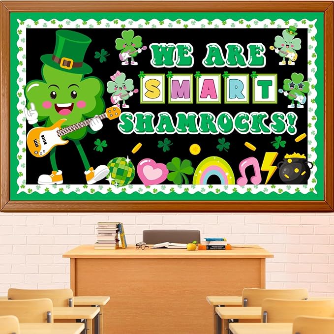 St. Patrick's Day Bulletin Board Decoration Set, March Sham Rocking Classroom Decorations Lucky Shamrock Music Note Rainbow Cutouts Irish Holiday Library School Home Window Wall Door Decor for Teacher