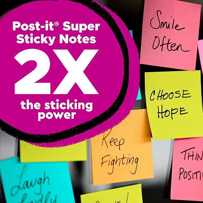 Post-it Super Sticky Dispenser Pop-up Notes, 6 Sticky Note Pads, 3 x 3 in., 2X The Sticking Power, Back to School Supplies for Students, Memo Pads for Textbooks, Energy Boost Collection (Pack of 2)