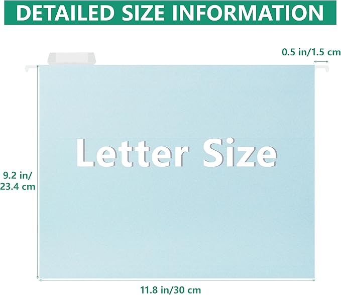High Capacity Blue Hanging File Folders,Pastel Colors,Heavy Duty for Filing Cabinet,Insertable Tabs,Letter Size-6 Pack