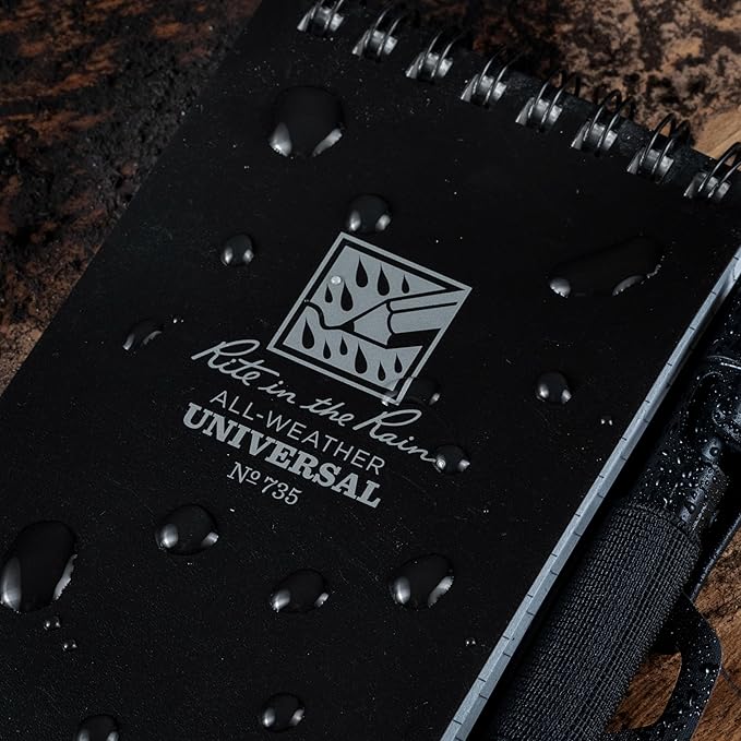 Rite in The Rain All-Weather Monsoon Adhesive Pen and Card Holder Kit, Black 3” x 5” Top-Spiral Notebook, and All-Weather Black Bolt-Action Pen (No. PH2-KIT)