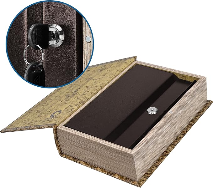 Barska Antique Map Book Safe with Key Lock – Hidden Diversion Lock Box with Magnetic Closure – Concealed Steel Compartment for Cash, Jewelry, and Valuables – Home or Office Security