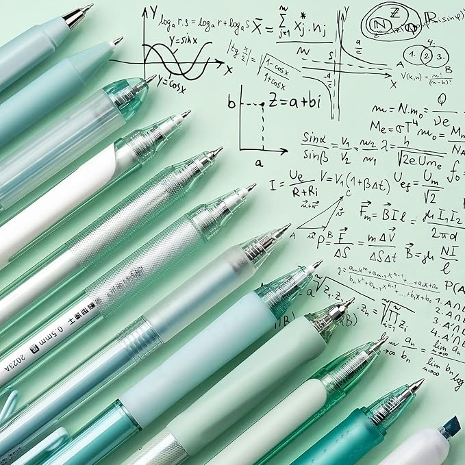 Four Candies Forest Series Gel Pens, Black & Green Ink Fine Point Smooth Writing Pens and Highlighter Set, Teal Office Supplies Back to School Stationery, Set of 12