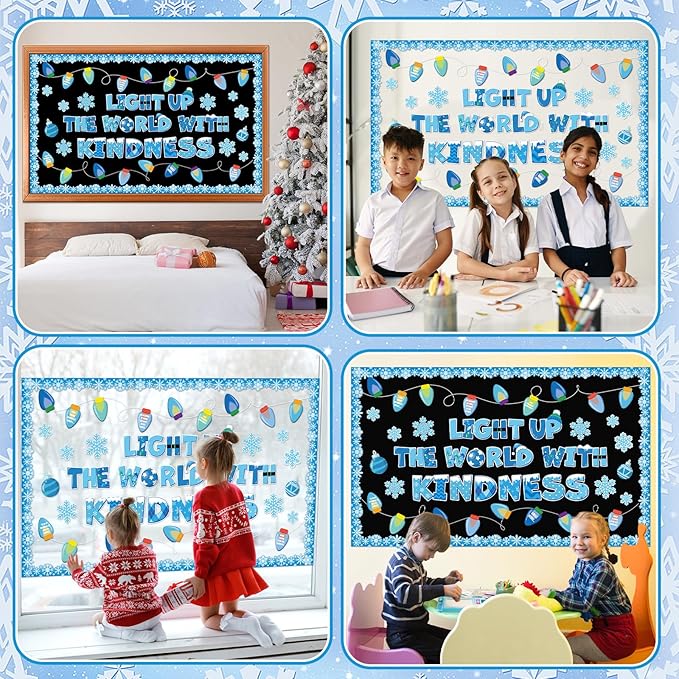 Winter Bulletin Board Set Classroom Decorations Christmas Kindness Paper Cutouts Winter Colorful Bright Light Bulb Bulletin Board Snowflake Cutout for Holiday School Home Office Wall Decor Supplies