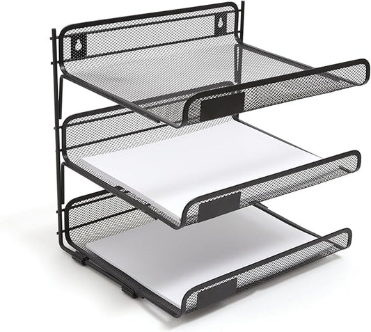 TRU RED Wire Mesh File Organizer, 3‑Compartment – Vertical Desktop Sorter for Files, Folders & Mail