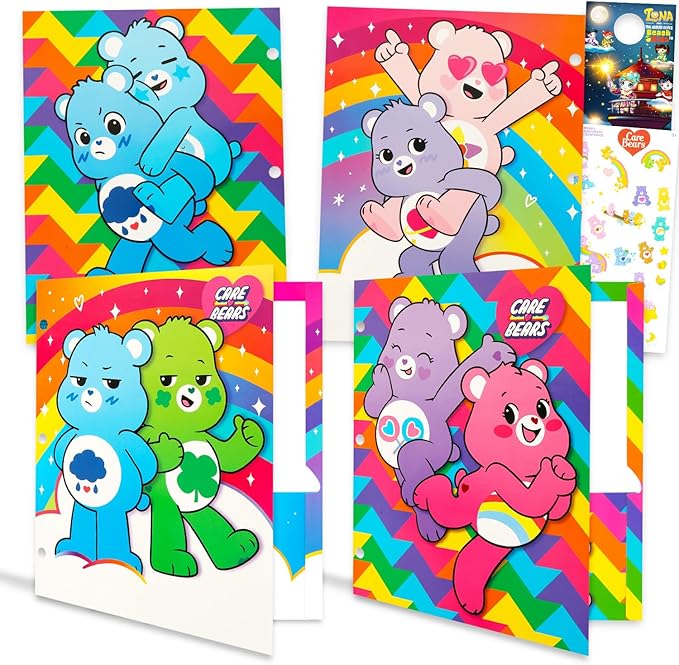 Care Bears Folder Set - Bundle with 4 Laminated Folders with 2 Pockets Each for Office, Classroom, Plus More | Care Bears School Supplies