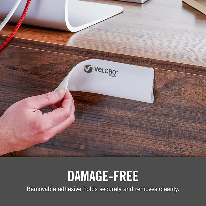 VELCRO Brand Cable Sleeves. Organize Messy Wires on Desk, Behind TV or Game Console. 16-Inch (2x8in) White. Removable Adhesive Mounts to Smooth Surfaces