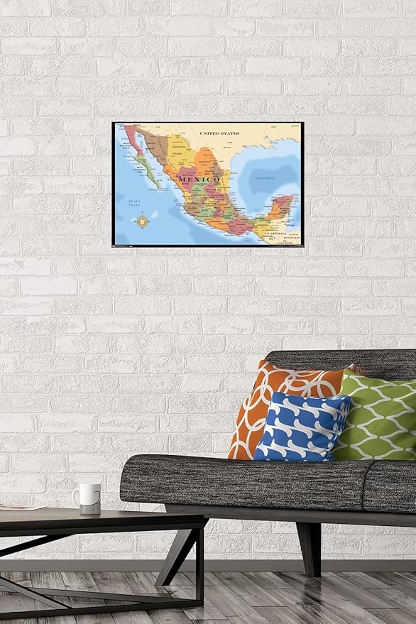 Trends International Map - Mexico Wall Poster, 14.725" x 22.375", Premium Unframed Version