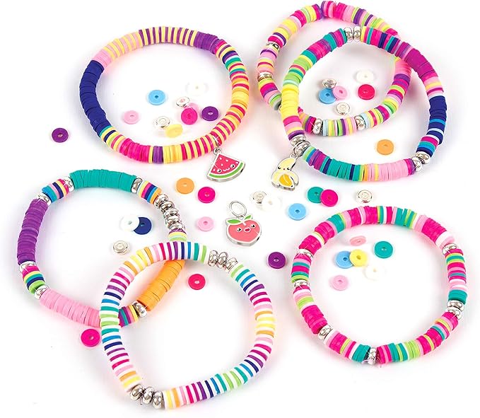 Make It Real Heishi Bead Kit - Vibrant Colors - Creative Beading Set for Kids Compatible with Bracelet Maker - Organize with Storage Case
