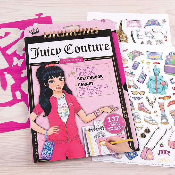 Make It Real Juicy Couture: Fashion Design Sketchbook, Includes 137 Stickers & Stencils, Draw Sketch & Create, Fashion Coloring Book, Tweens & Girls, Kids Ages 6+