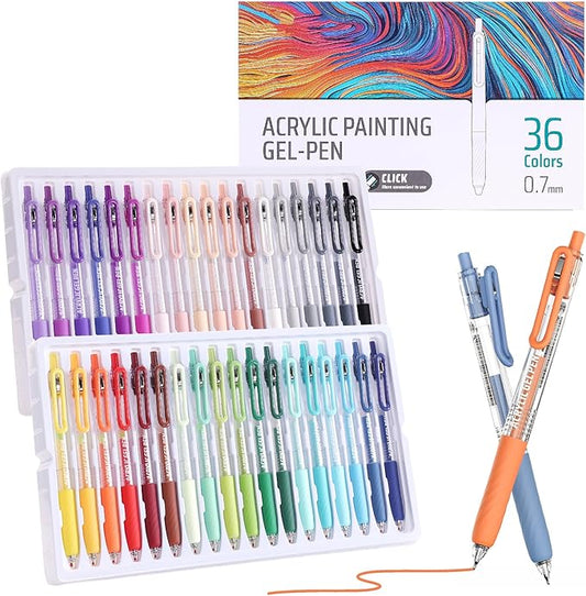36 Color 0.7mm Fine Pointed Acrylic Gel Pens Coloring for Adult Painting, Writing, Marking, Student Stationery
