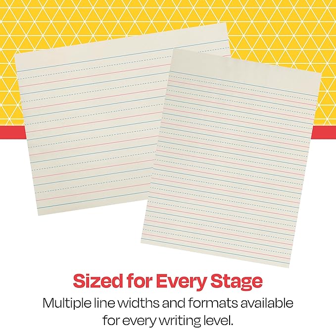 School Smart Zaner-Bloser Writing Paper, Handwriting Practice Lined Paper, Grade K Learning, 1-1/8 Inch Rule, 10-1/2 x 8 Inches, 500 Sheets