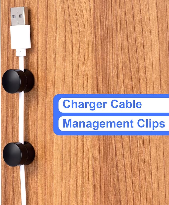 8 Sets Charger Holders for Cords, Matte Black Color Adjustable Cable Anchor Holders, Adhesive Metal Cord Clips, Cable Management Wire Organizers for Desk, Office, Nightstand