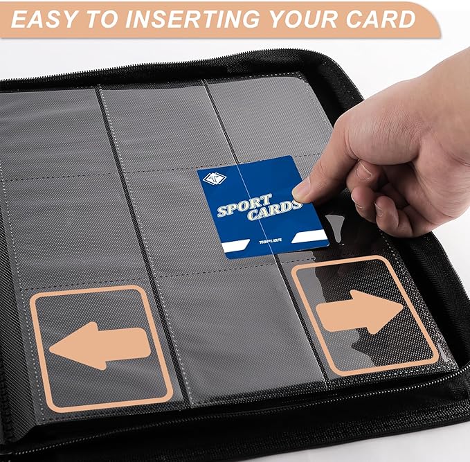 Zip MTG Card Binder with 432 Side Loading Pocket - fits TCG Baseball Football Sports Cards - Easy to Insert Collection Binder - Black