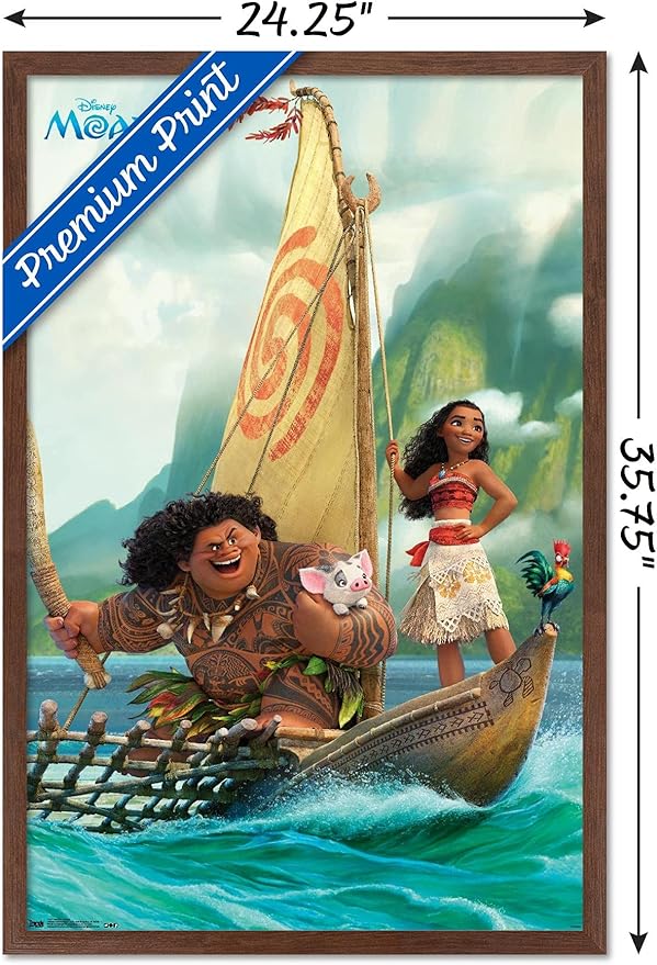 Disney Moana - Group Wall Poster, 34L" x 22.4W", Mahogany Framed Version