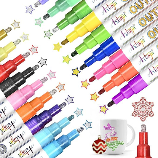 Glitter Markers Outline Pens, Tween Teen Girl Gifts Trendy Stuff, 18 Pack Gold and Silver Shimmer Metallic Marker Arts Supplies for Kids Ages 6 to 8, 9-12 Birthday St. Patrick's Day Gifts