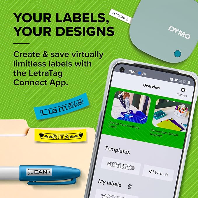 DYMO LetraTag 200B Bluetooth Label Maker, Compact Label Printer, Connects Through Bluetooth Wireless Technology to iOS and Android, Includes 1 White Paper Label Tape, Daydream Blue