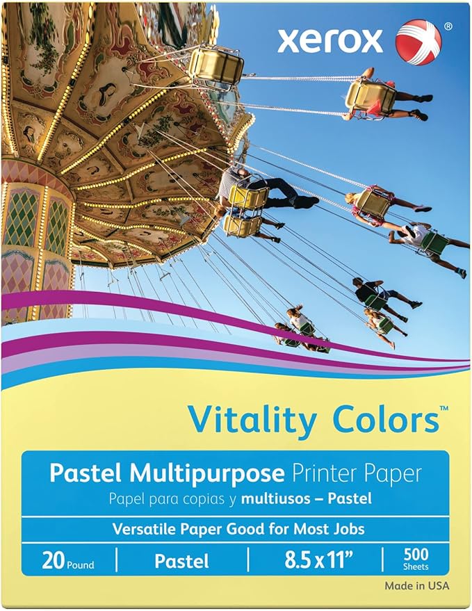 Xerox® Vitality Colors™ Multipurpose Printer Paper, Letter Paper Size, 20 Lb, 30% Recycled, Yellow, Ream Of 500 Sheets