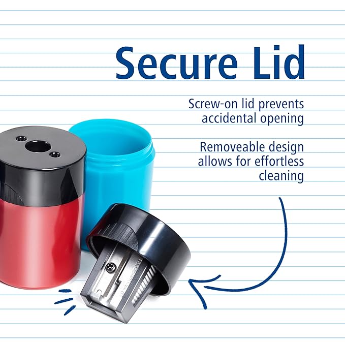 STAEDTLER Pencil Sharpener (1 Pack) with Screw Lid and Tub - No Spill Compact Design for Standard and Colored Pencils, Metal Blade, Assorted Colors