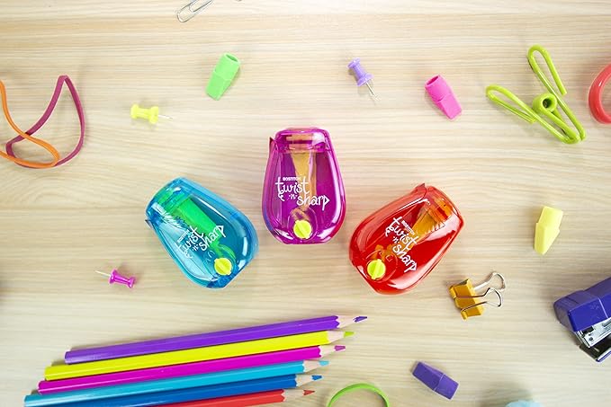 Bostitch Office Pencil Sharpener, Manual, One Assorted Color, Twist-n-Sharp, Kids, Boys, Girls, Colored Pencils, 1 Pack