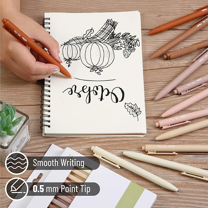 Mr. Pen- Retractable Gel Pens, 12 Pack, Black Ink, Natural Colors Barrels Gel Pens