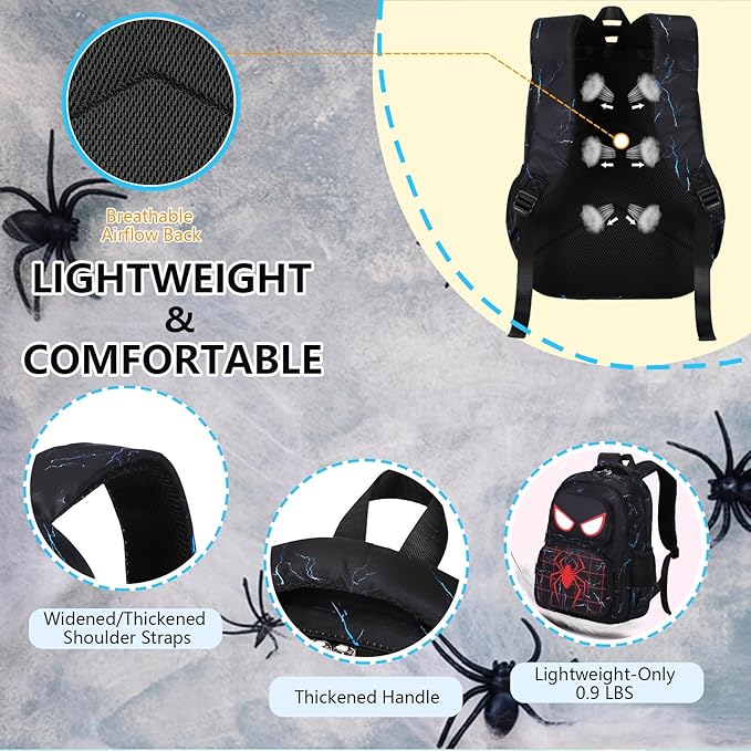 Kids Backpack Boys Spider Backpack with Lunch Box Kindergarten Elementary Middle School Toddler Bookbag for Boys Ages 4-14, Spider-Blue
