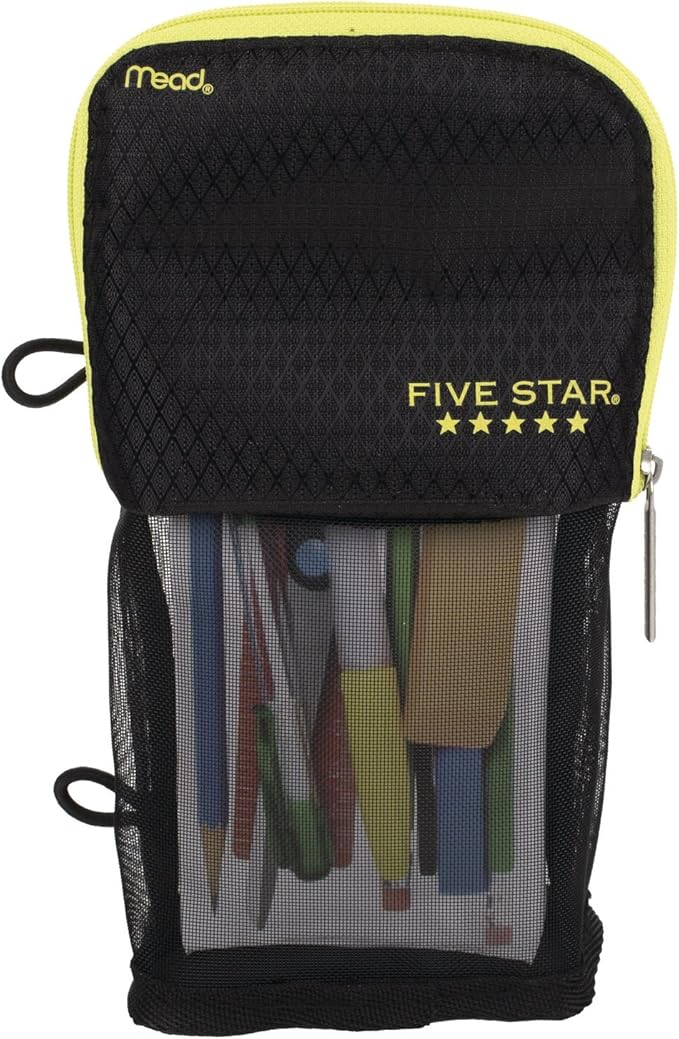 Five Star Pencil Pouch, Pen Case, Fits 3 Ring Binder, Stand 'N Store, Black/Yellow (50516CC8)