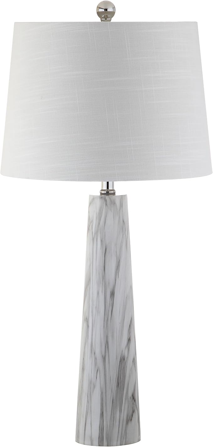 JONATHAN Y 29" White/Black Faux Marble Resin Table Lamp, Modern Glam Bedside Nightstand Lamp for Living Room, White Linen Drum Shade, UL Listed, LED Bulb Included JYL1002A