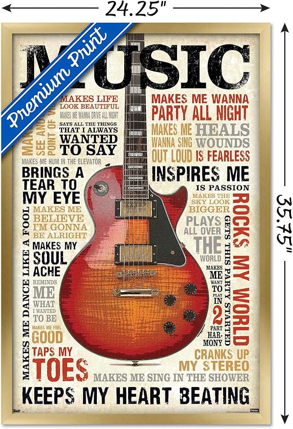 Trends International Music Inspires Me Wall Poster, 22.375" x 34", Gold Framed Version